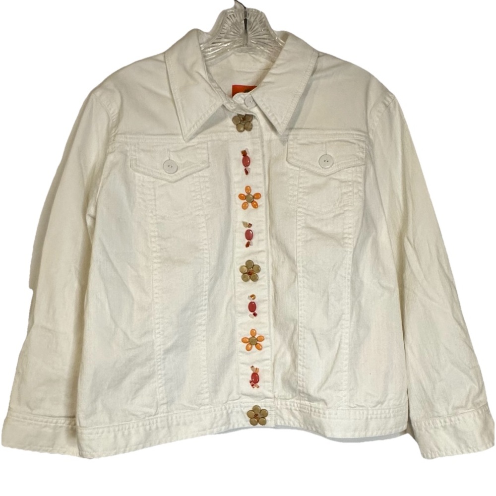 HEARTS OF PALM Womens‎ White Button Up Floral Mimosa Time Jacket Cropped Size 12